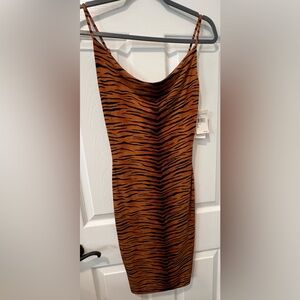 NWT Madison & Berkeley Women XS Brown/Blk Tiger Print Bodycon Sleeveless Dress